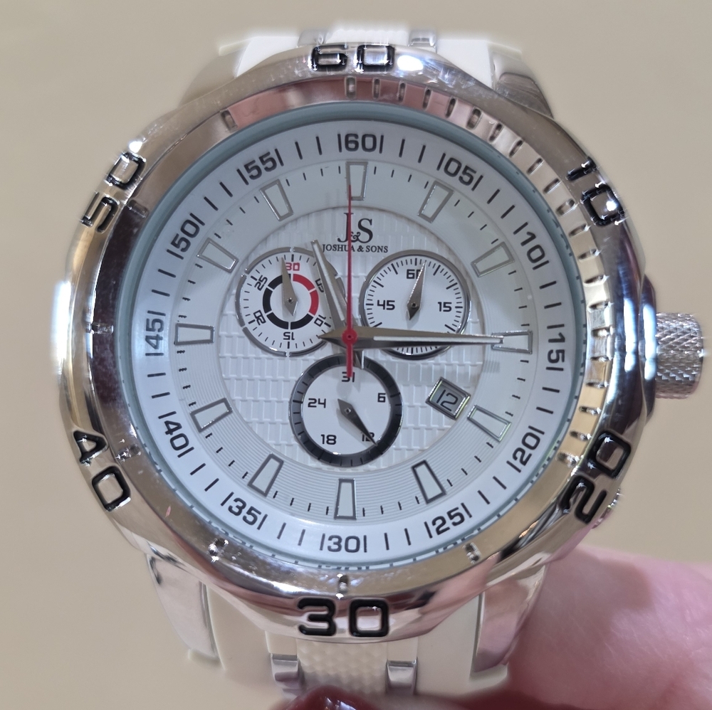 Joshua & Son's White Chronograph Quartz Men's Large Wrist Watch Model JS50
